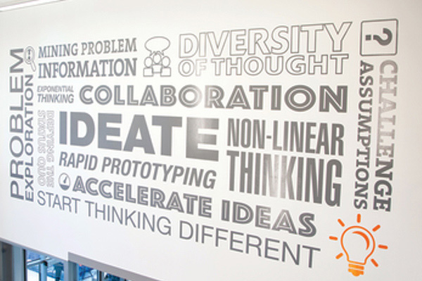 Wall of ideas at the Emerson Helix Innovation Center