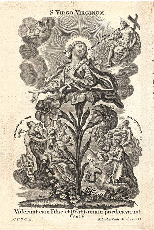 Block print of a litany to the Virgin Mary
