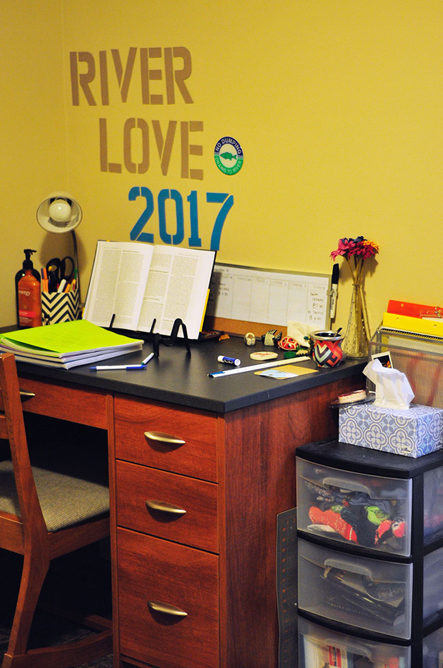 The bedroom desks get a lot of use. The residents say they know and respect each others' study habits, so they would rather study at home than take a long walk to the library.