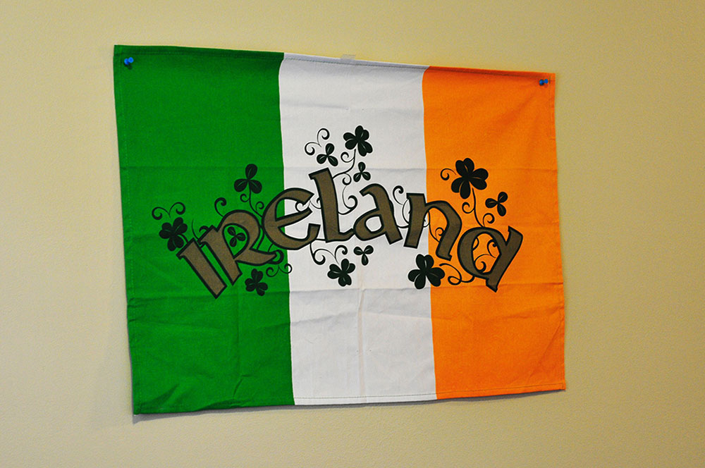 Two of the residents proudly hang an Ireland flag on their walls, a reminder of the times they shared together when they studied abroad there during their sophomore year.