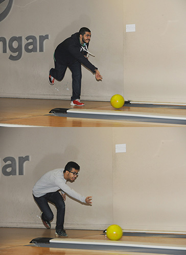 Students bowl at the recently re-opened Hangar