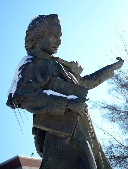 Chaminade statue on a cold day
