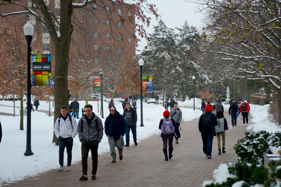 Students bundled up against the cold.