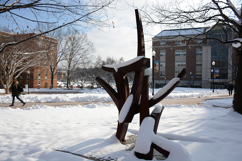 Snow on a sculpture