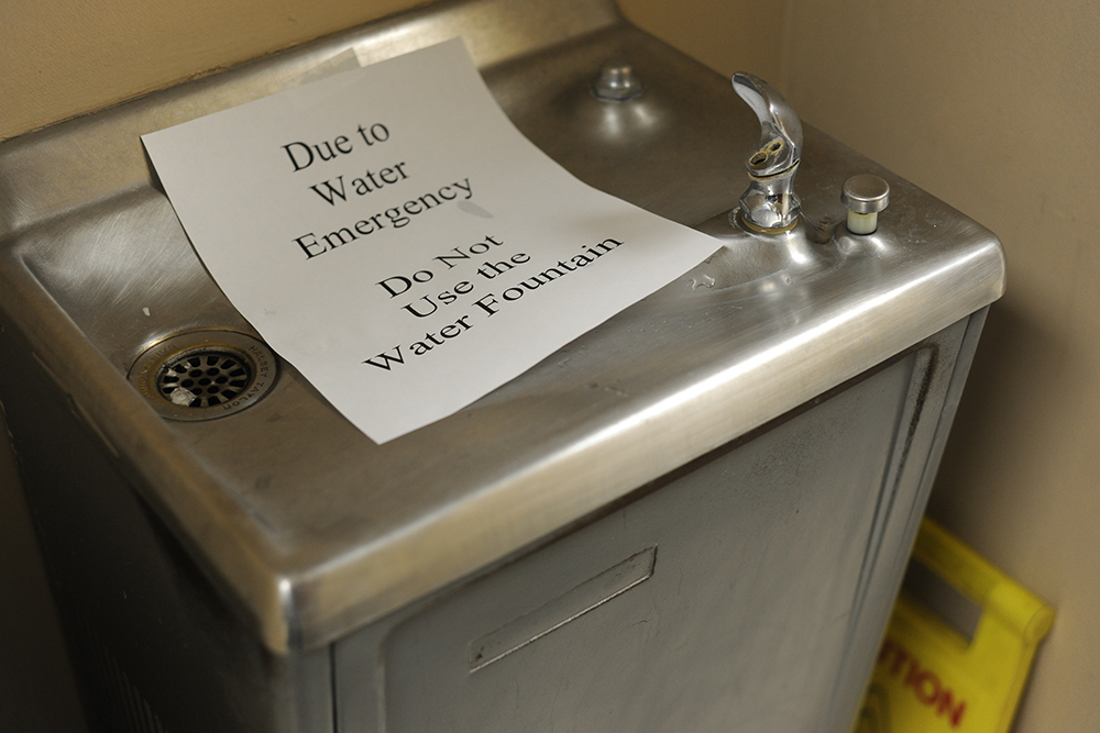 Public water fountain in Roesch Library is off limits.