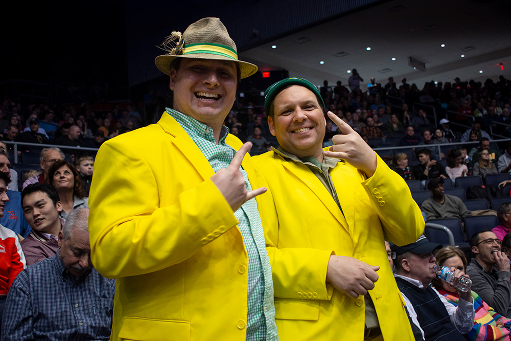 two men in yellow suits