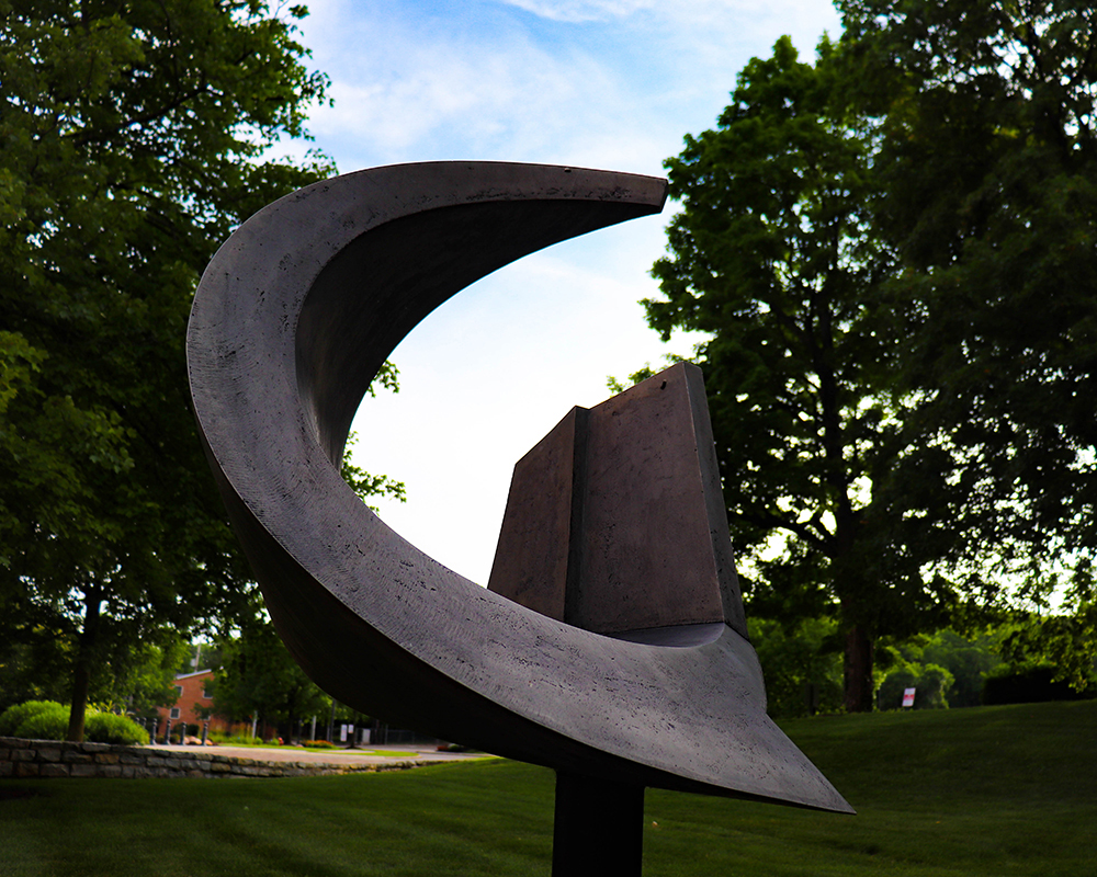 Omega Sculpture outside of Roesch Library.