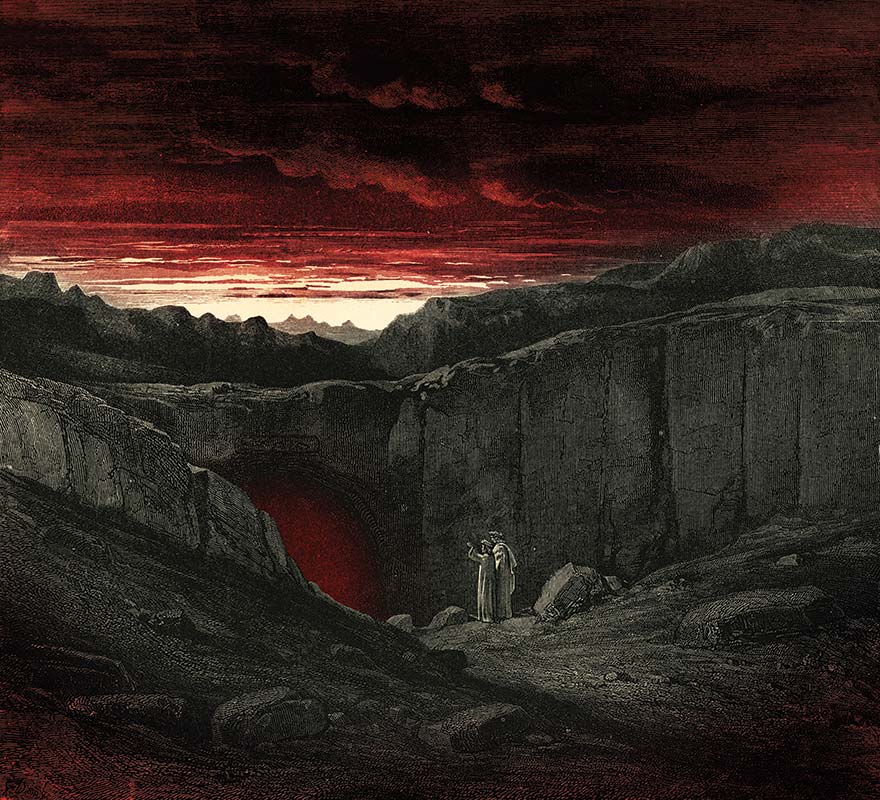 Dante and Virgil descend into hell