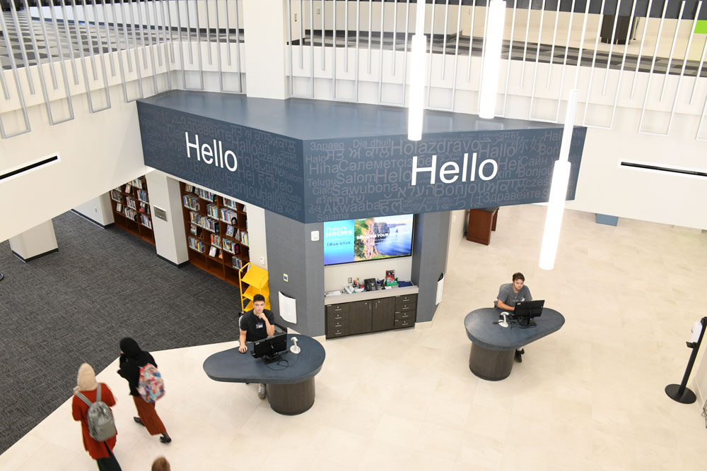 Roesch Library new atrium with welcome desk