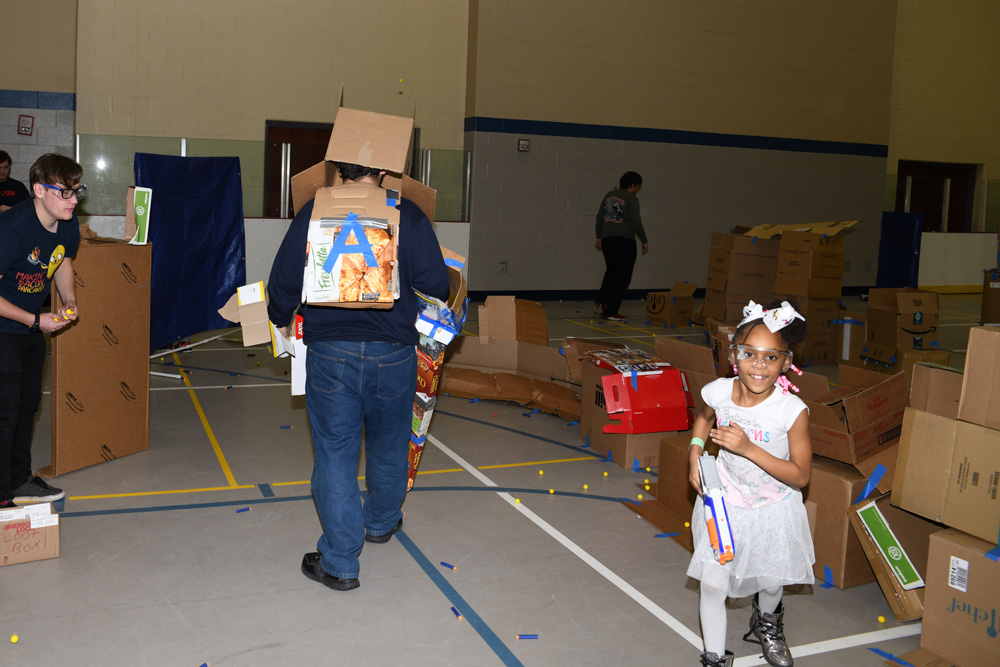 Students dress up in cardboard box armor