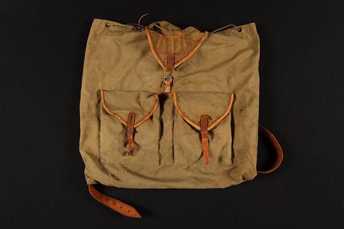 Canvas and leather knapsack