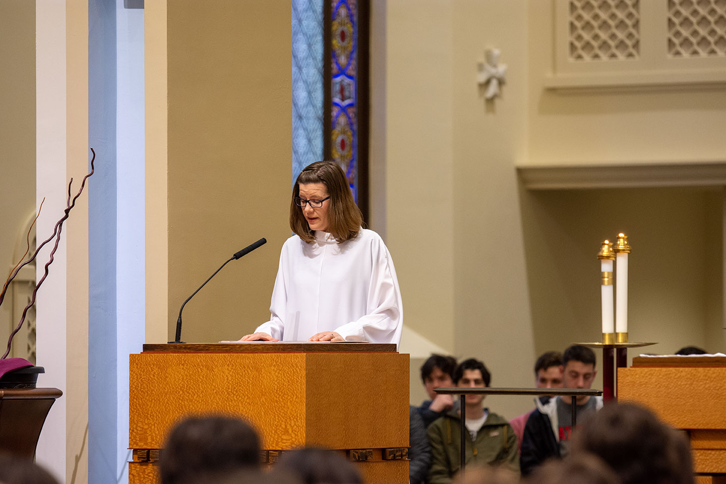 kelly Adamson delivers the liturgy of the word