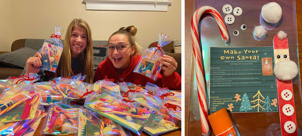 Student-athletes put together craft bags for kids