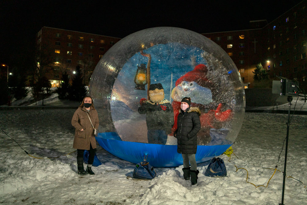 giant snow globe with Rudy Flyer inside