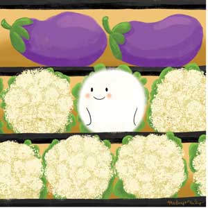 illustration of ghost hiding among cauliflower