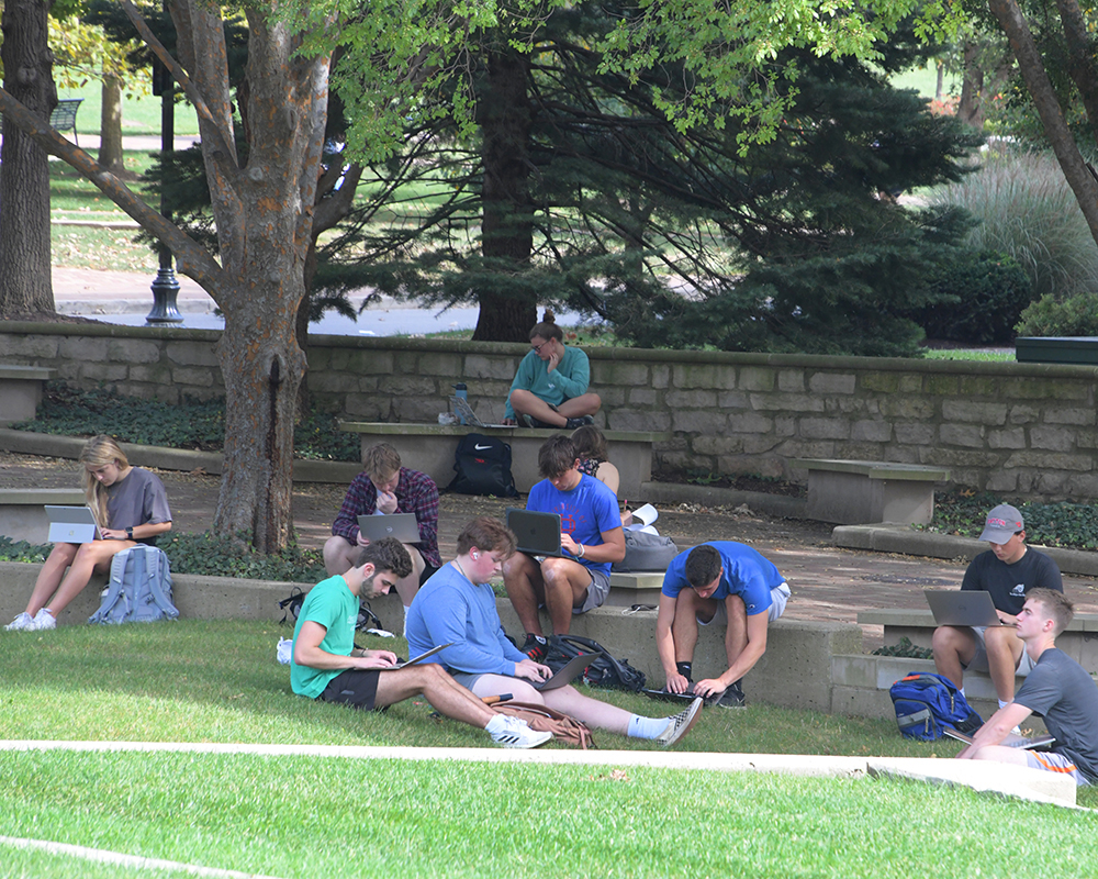 Students outside studying