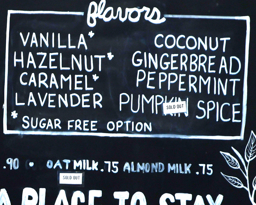 Menu board at the coffee house