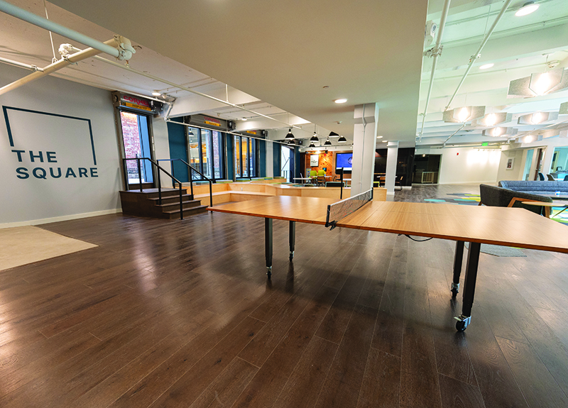 A space in The Hub with a ping pong table.
