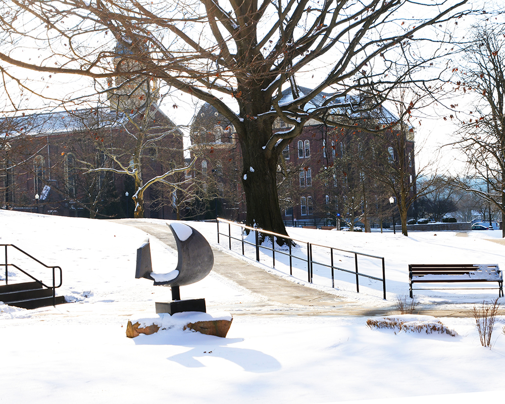 Snow-covered campus