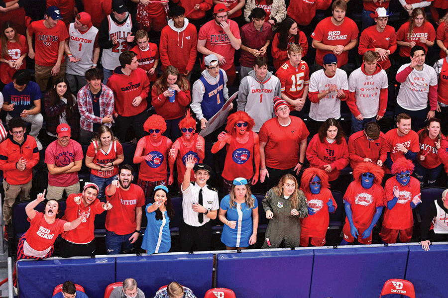 Members of Red Scare student section in the crowd at UD Arena.
