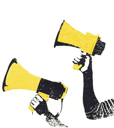 illustration of hands holding megaphones