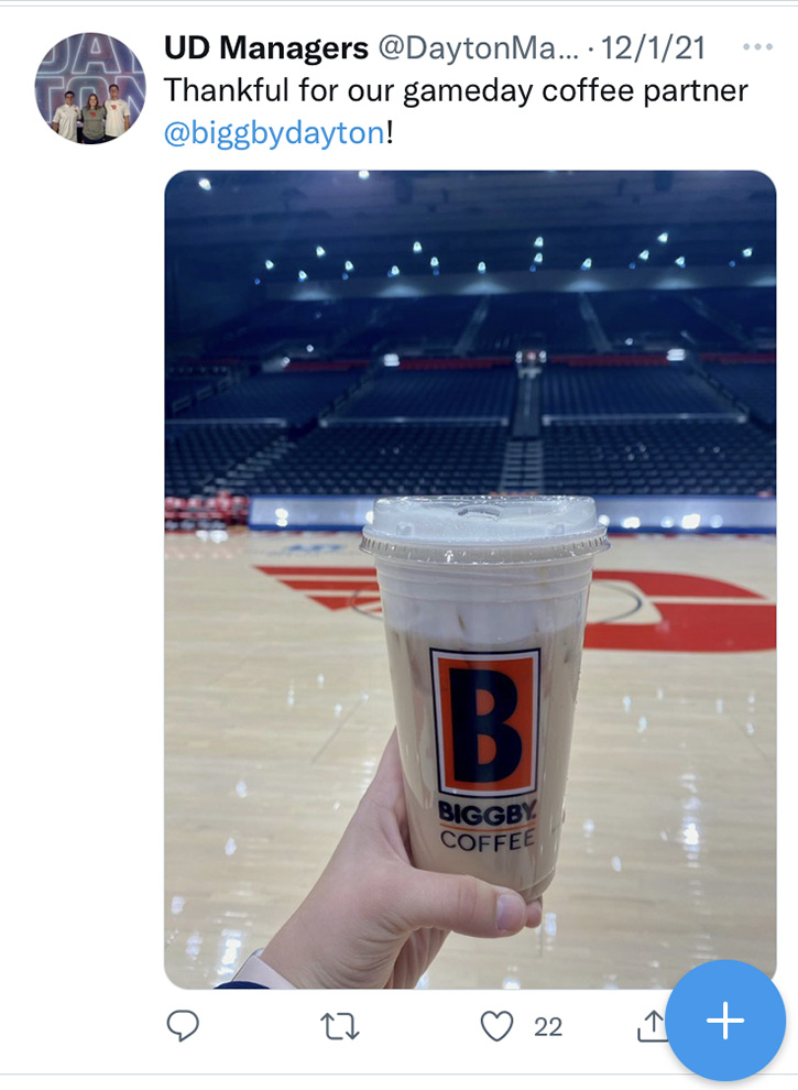 Picture of an iced coffee on the basketball court