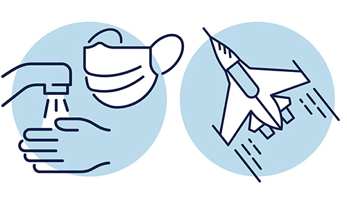 illustartions of washing hands and airplane