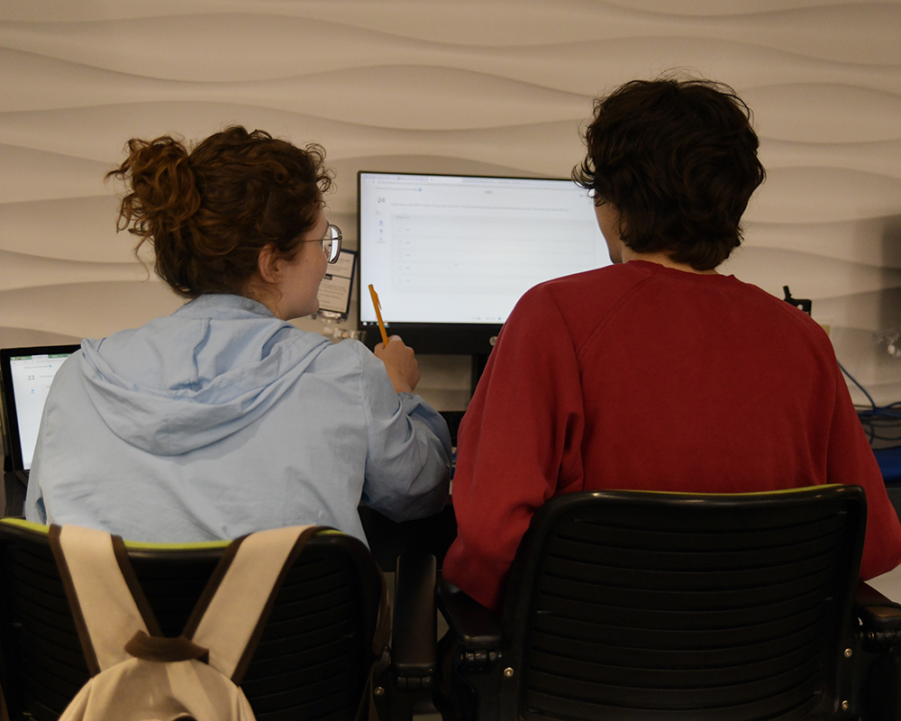 Two students at a computer screen