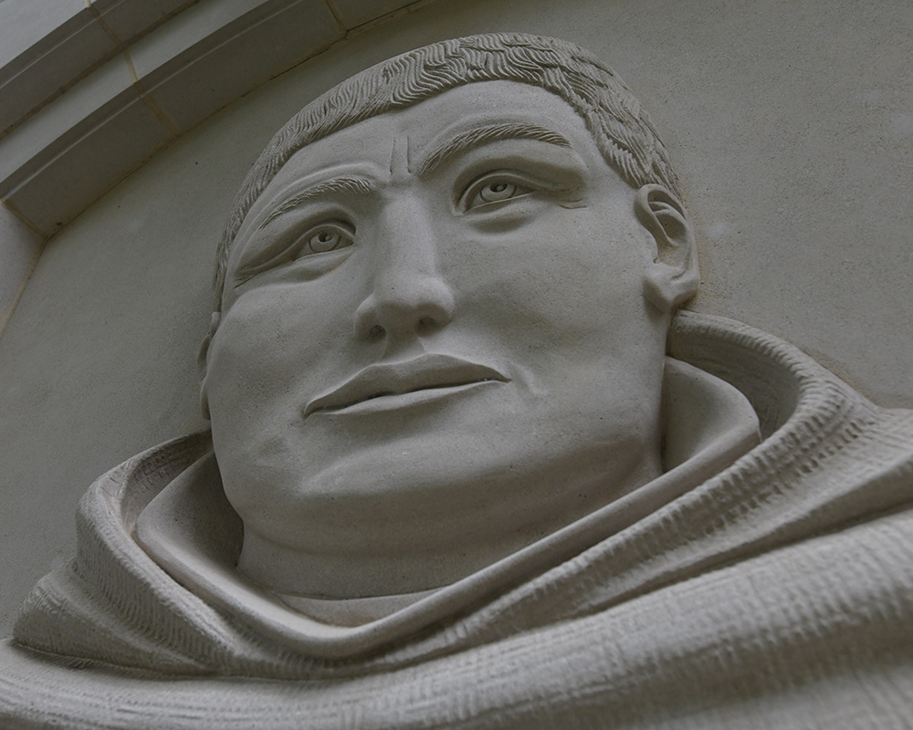 A carving of St. Thomas Aquinas