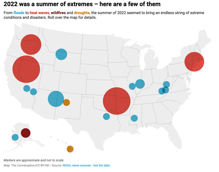 map of extreme conditions and disasters in the US