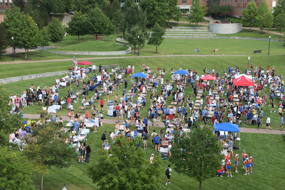 Photographer captures a bird's eye view of the campus event, with hundreds in attendance.