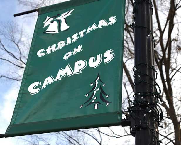 Christmas on Campus banners hung on light poles
