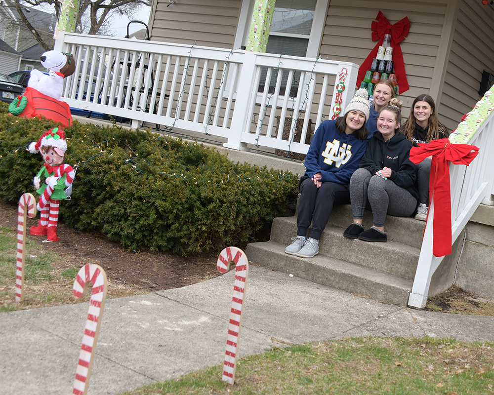Students on their decorated porch