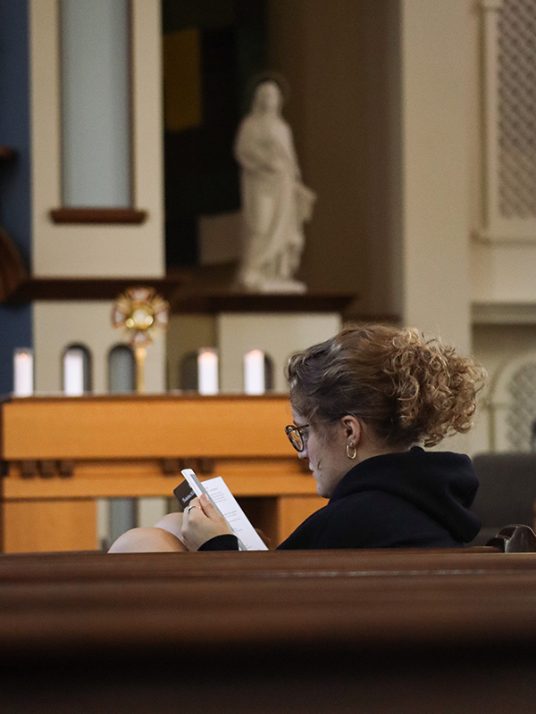 Students take time for reading in the chapel.