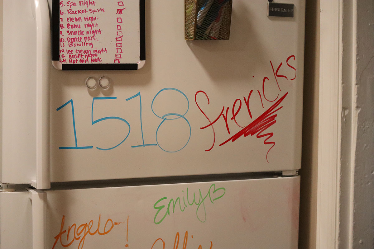 The fridge is written on in marker with "1518 Frericks."