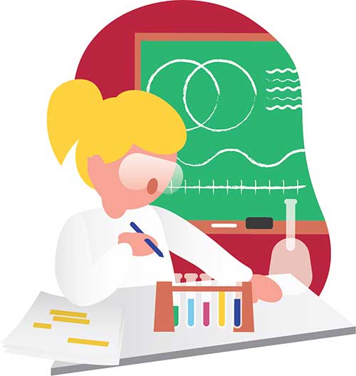 Illustration of a student doing a science experiment