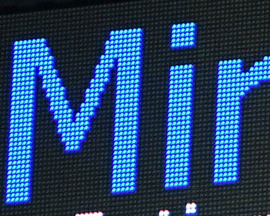Close up view of the Miriam Hall stock ticker