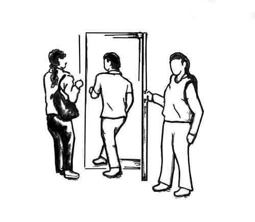 Illustration of a person opening a door for someone else.