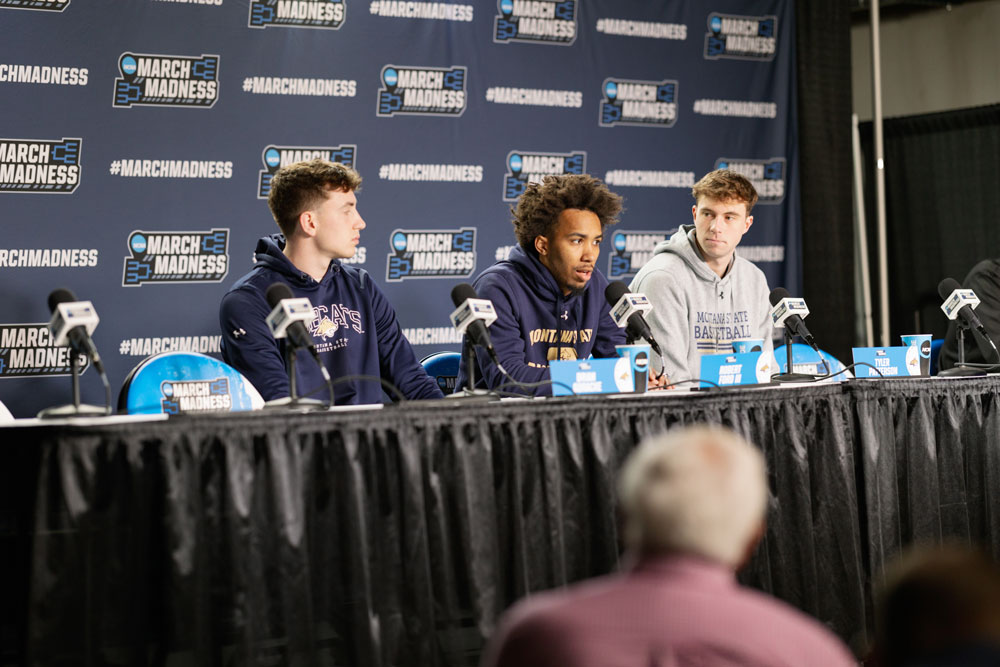 Montana State men's basketball players during a press conference