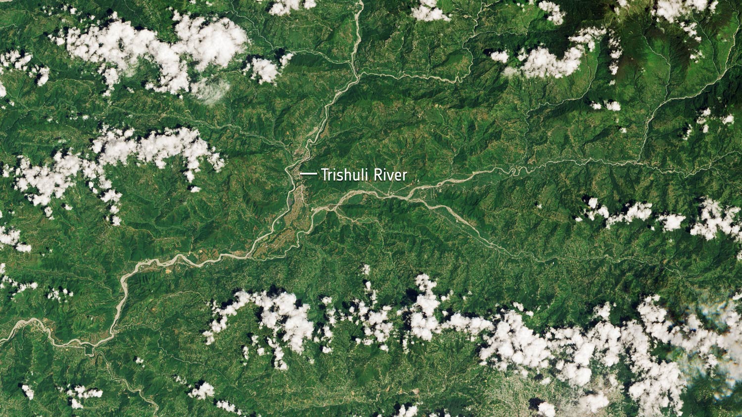 Satellite image of the Trishuli River basin in Nepal Aug. 12, 2026