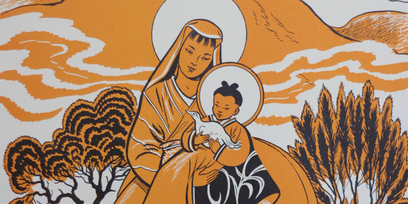 detail of a japanese madonna print
