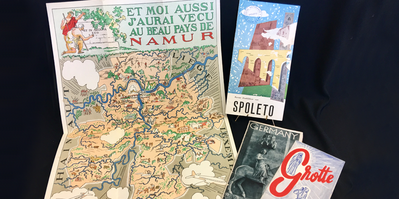 collage of maps and brochures