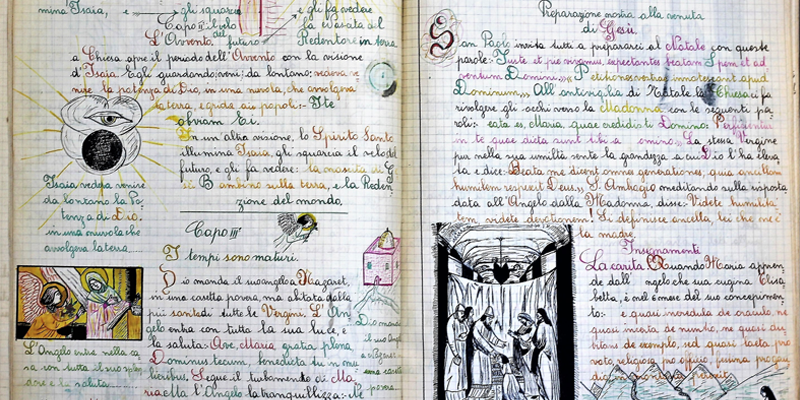 detail of handwritten Italian scrapbook