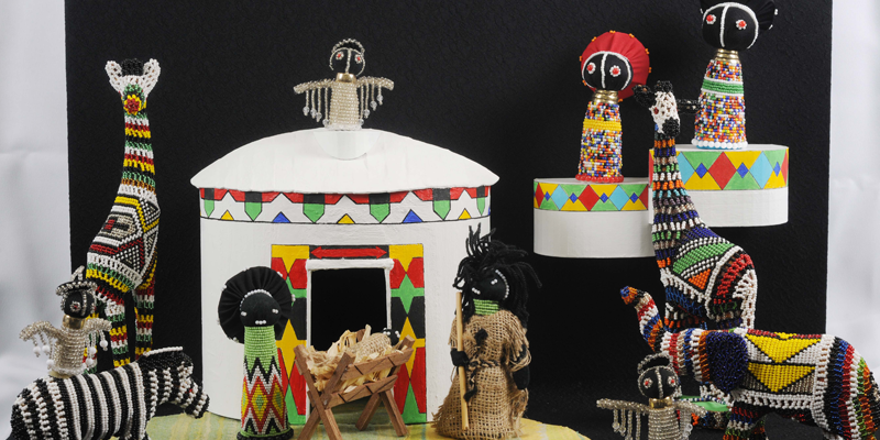 south african nativity set made of beads