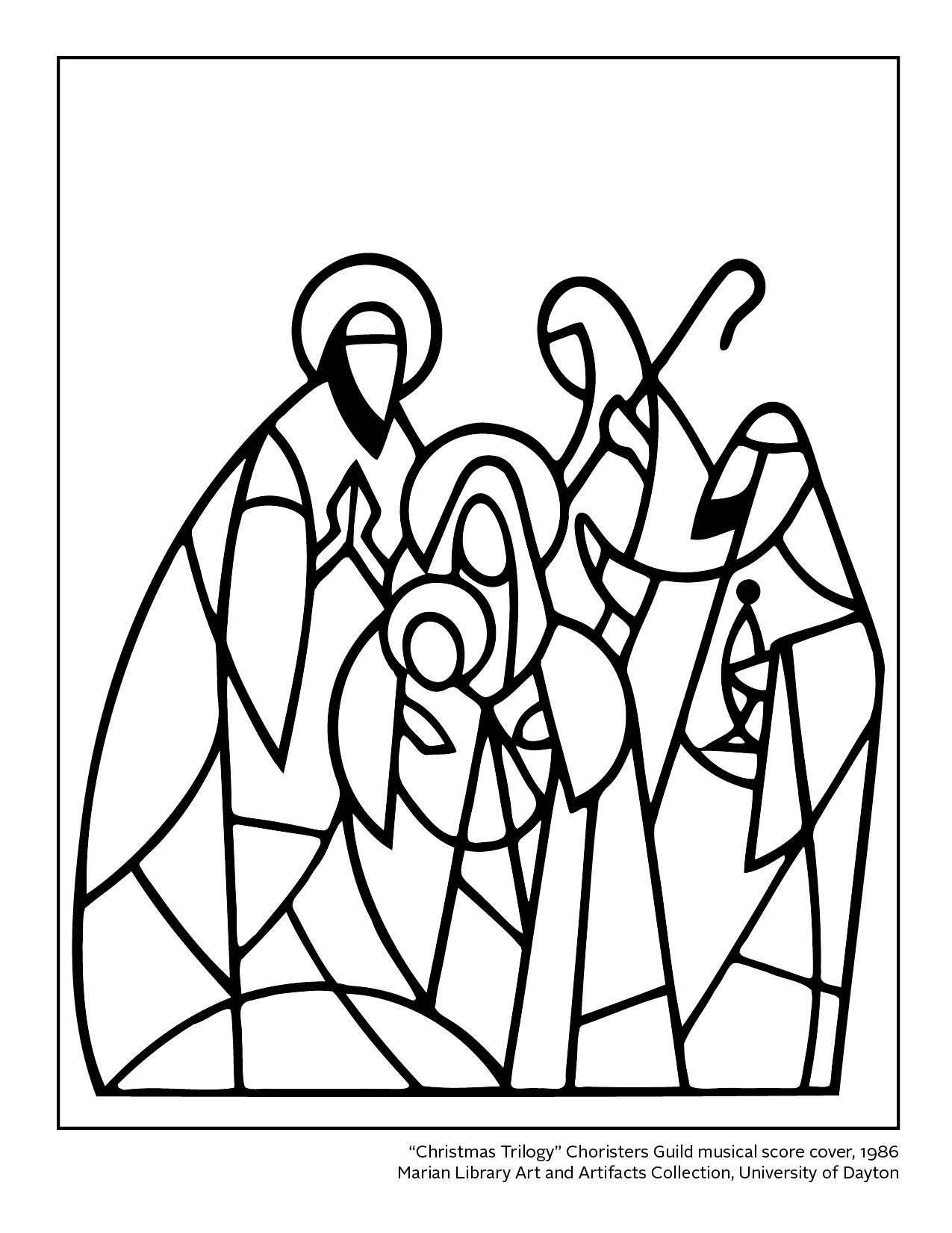simple line art of holy family in stained glass style