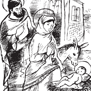 line are of Holy Family in the manger