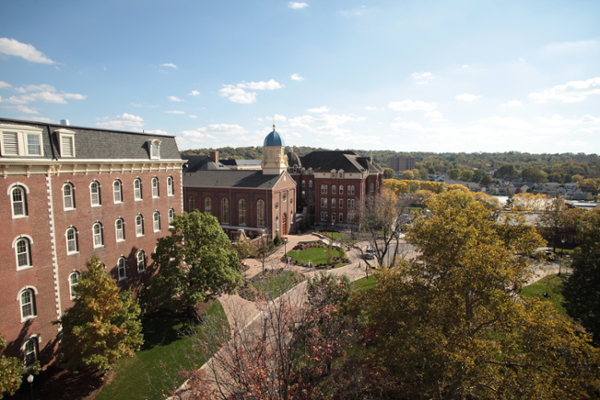 Aerial shot of St. Mary's Hall, the Chapel of the Immaculate Conception and St. Joseph Hall