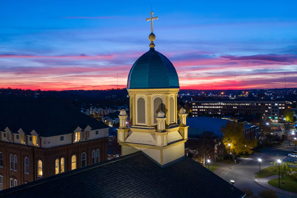 Chapel of the Immaculate Conception dome at dusk