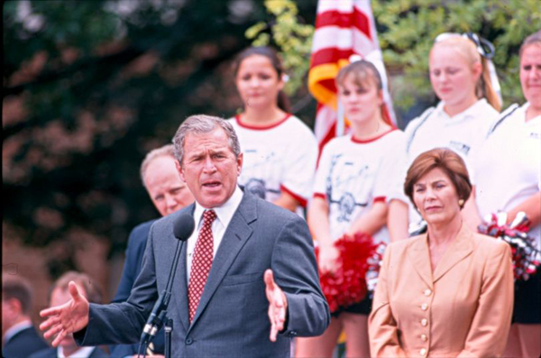 As a candidate, George W. Bush came to campus on July 31, 2000, for a rally in the Humanities Plaza.