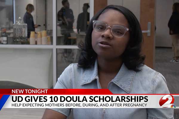 Student on WDTN-TV discussing doulas scholarship
